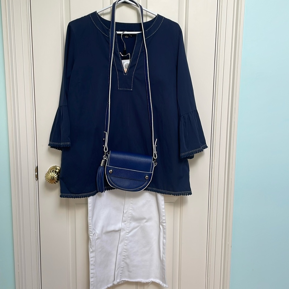 Brooks Brothers sz L  Navy white trim tunic nautical summer classic